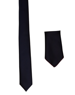 Fein gemusterte Krawatte mit Einstecktuch in Dunkelblau