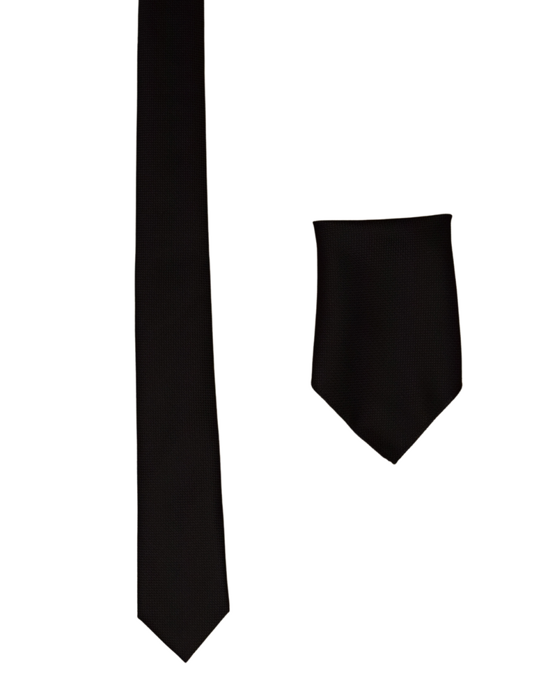 Fein gemusterte Krawatte mit Einstecktuch in Schwarz